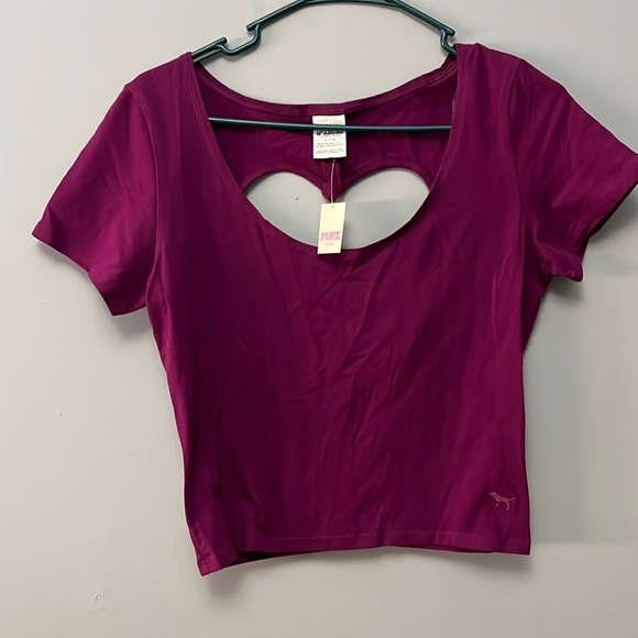 PINK Victoria's Secret Tops - - VICTORIA'S Secret Crop Heart Cut Out Back Tee Shirt